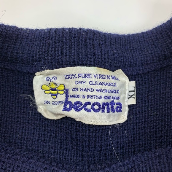Beconta Vintage Virgin Wool Knit Sweater Blue XL - Picture 7 of 12